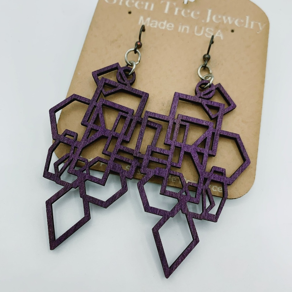 NWT Green Tree Jewelry wood earrings French hooks